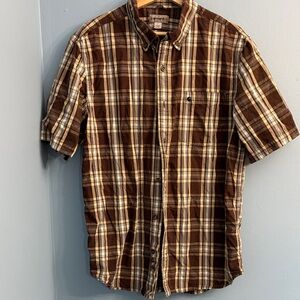 Carhartt Men's Tan and White Plaid Shirt
